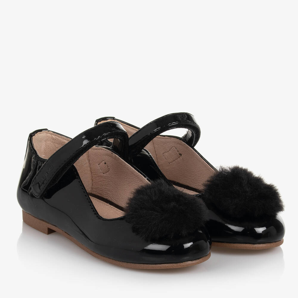 Mayoral - Teen Girls Black Patent Pom-Pom Shoes | Childrensalon