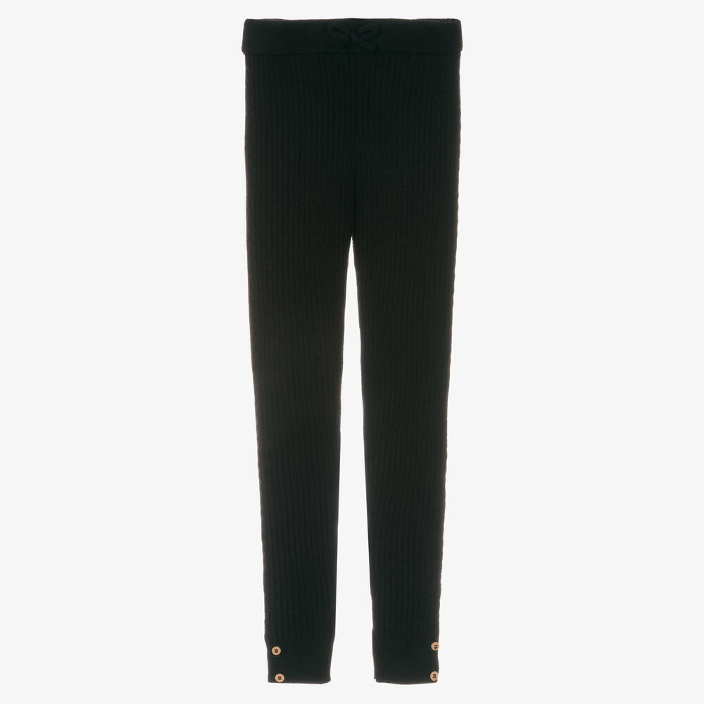 Mayoral - Teen Girls Black Ribbed Knit Leggings | Childrensalon