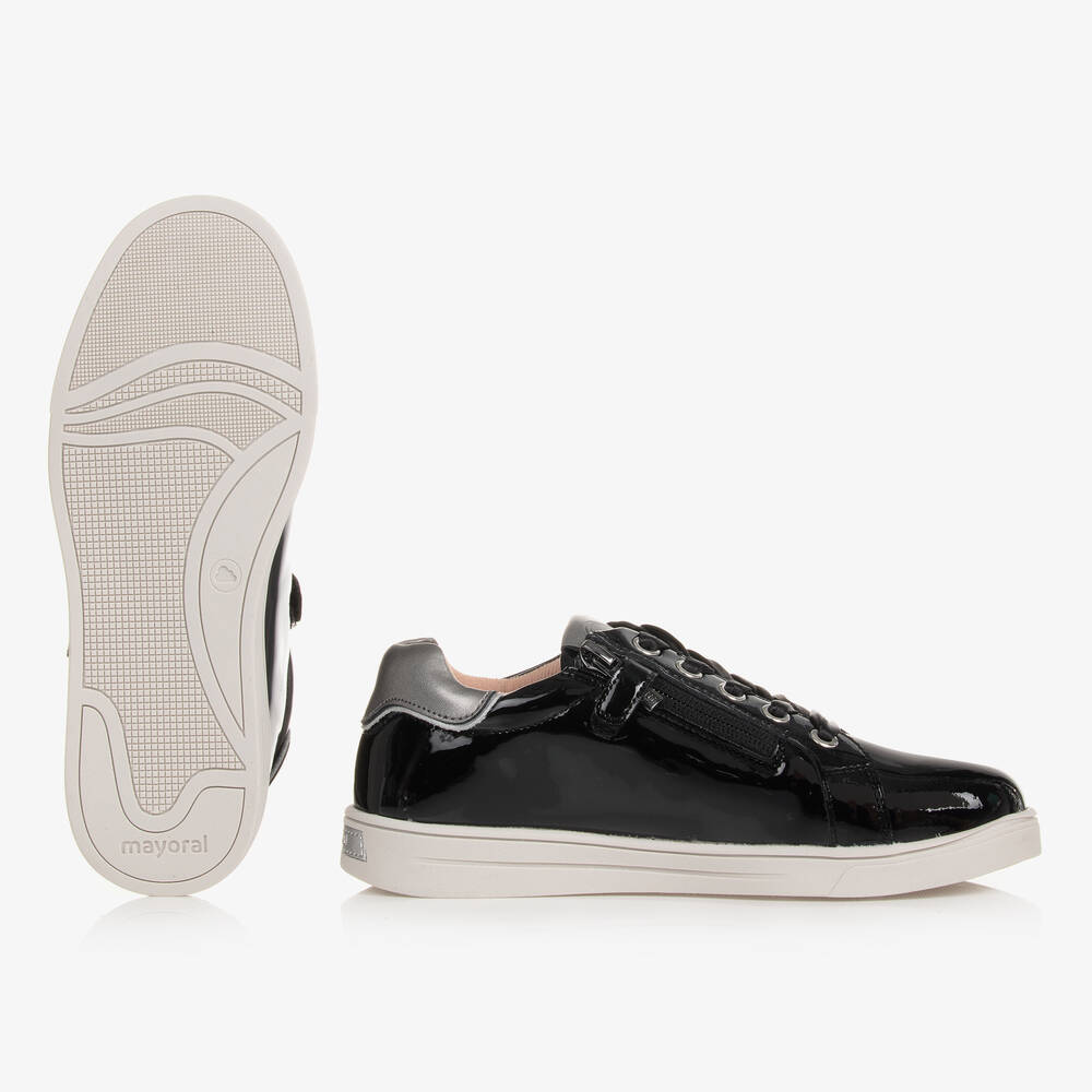 مايورال-ترينرز جلد لامع لون أسود وفضّي تينز بناتي | Childrensalon Outlet