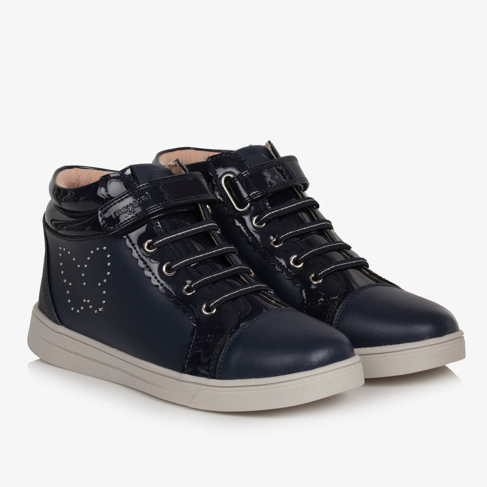 Mayoral-Teen Girls Blue Leather High-Top Trainers | Childrensalon Outlet