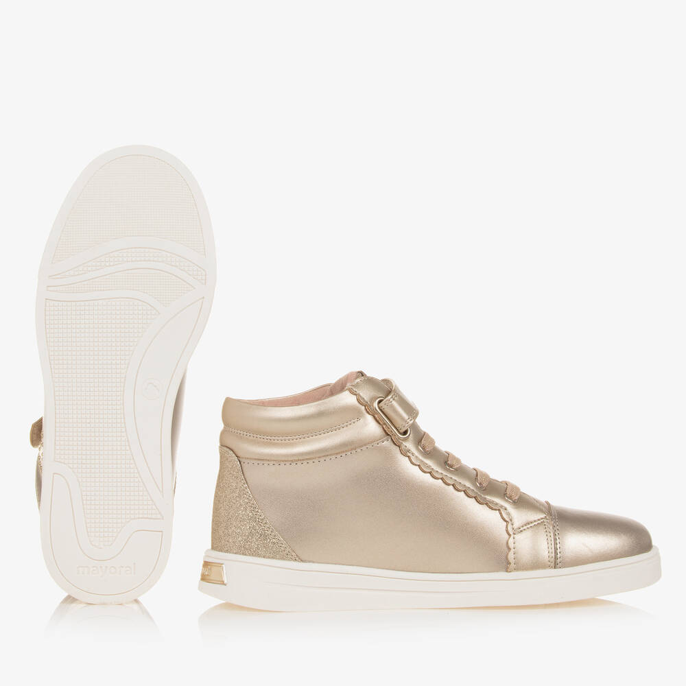Mayoral-Teen Girls Gold Leather High-Top Trainers | Childrensalon Outlet