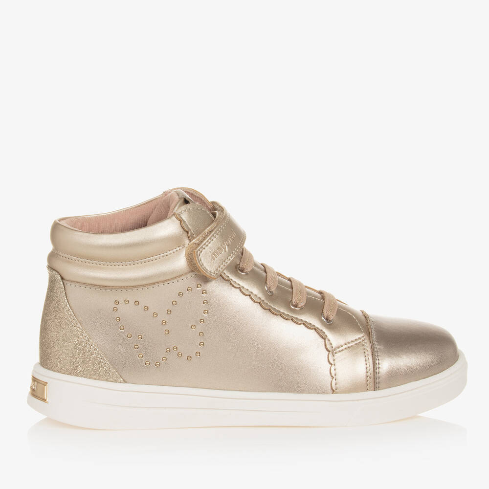 MAYORAL Teen Girls Gold Leather High Top Trainers