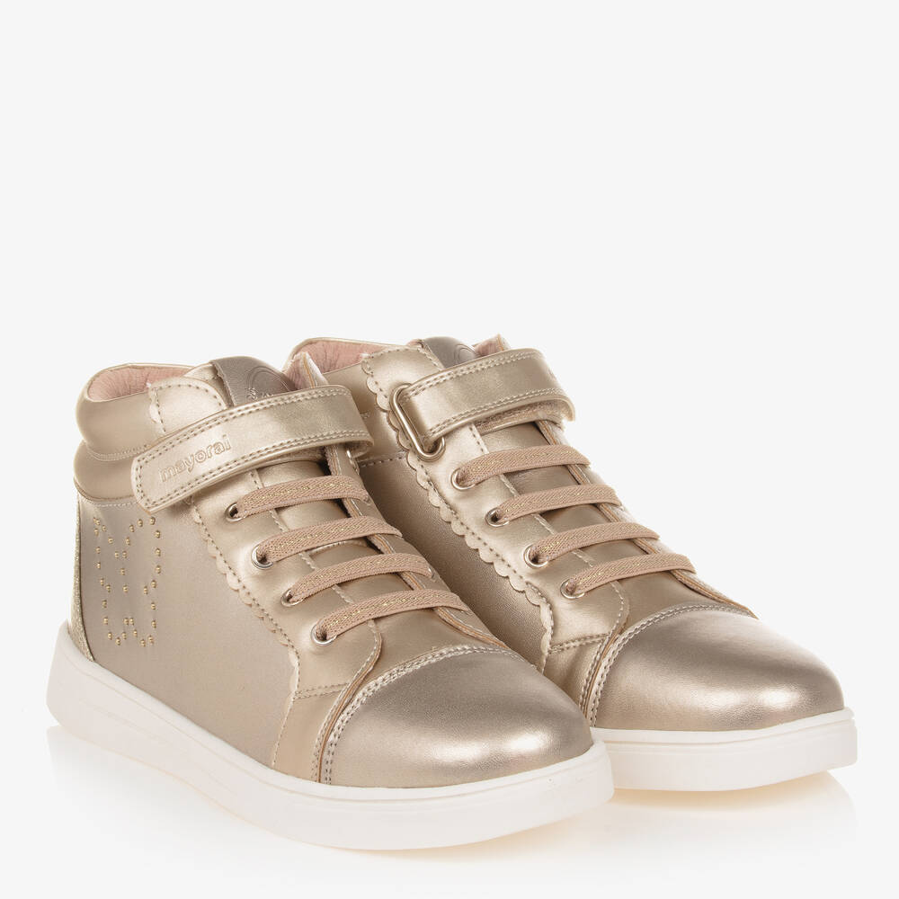 Mayoral-Teen Girls Gold Leather High-Top Trainers | Childrensalon Outlet