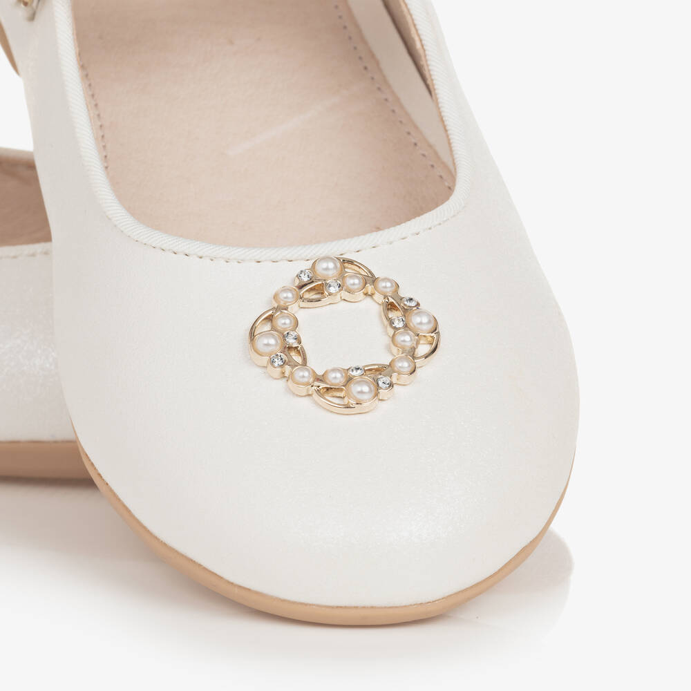 Mayoral Teen Girls Ivory Faux Leather Pumps