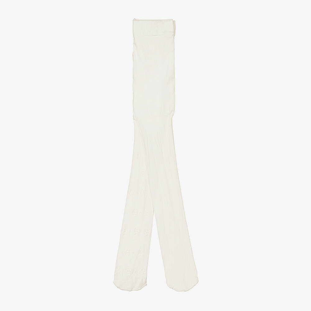 Mayoral-Teen Girls Ivory Glitter Flower Tights | Childrensalon Outlet