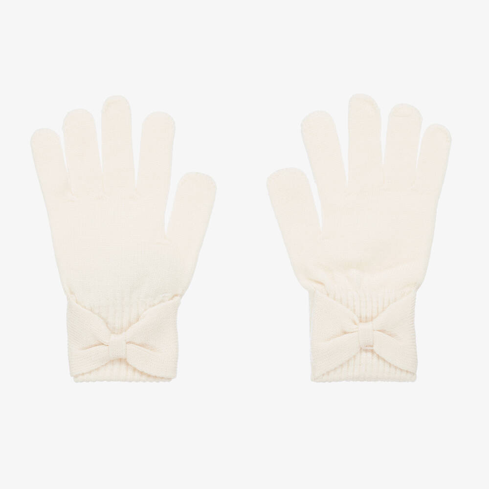 Mayoral - Кремовые вязаные перчатки с бантиками  | Childrensalon