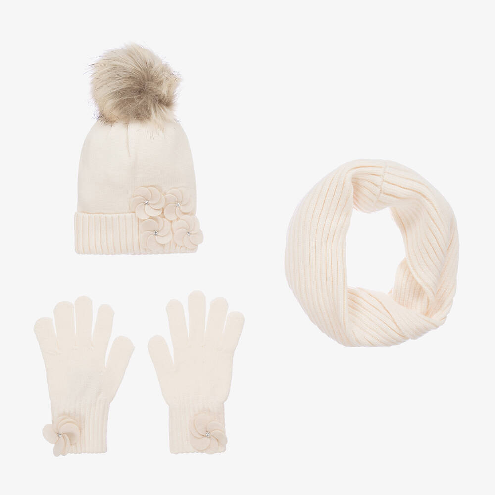 Mayoral - Teen Girls Ivory Knitted Hat Set | Childrensalon