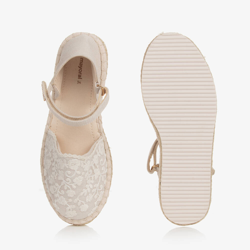 Mayoral-Teen Girls Ivory Lace Espadrille Sandals | Childrensalon Outlet