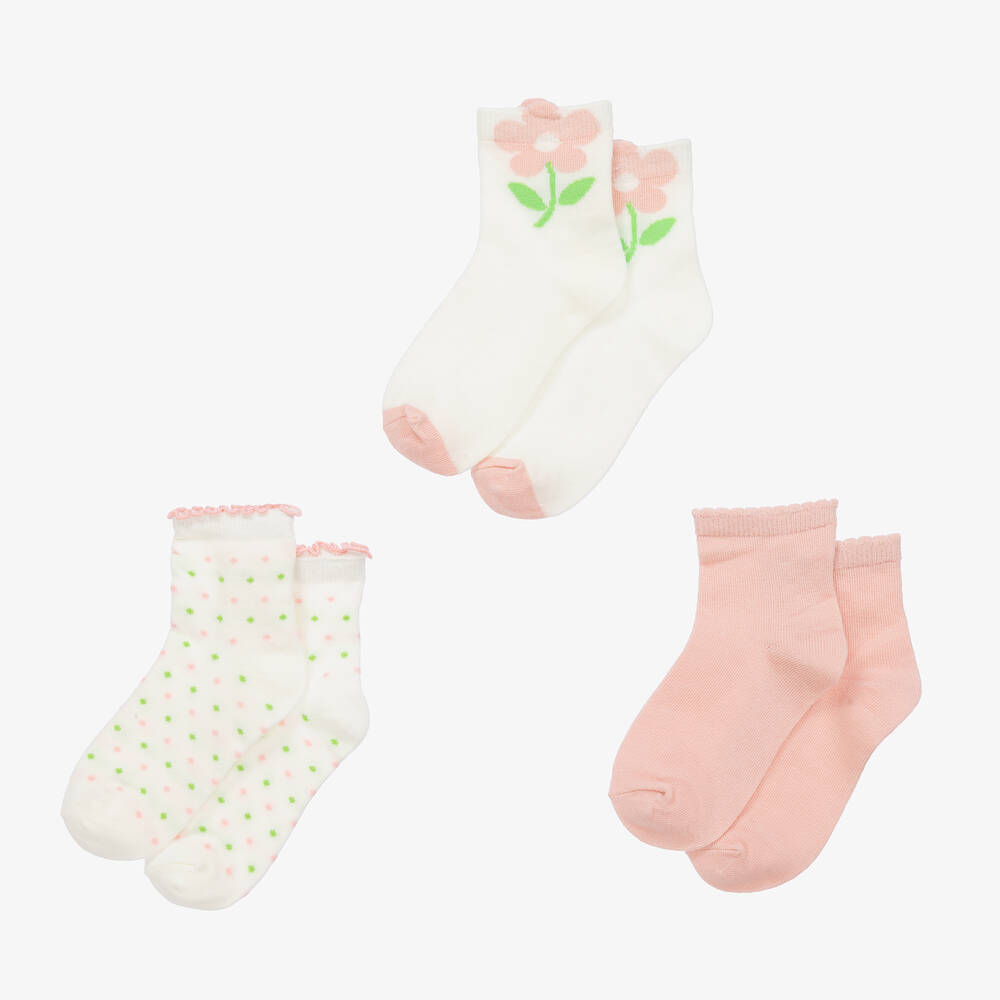 Mayoral-Teen Girls Ivory & Pink Socks (3 Pack) | Childrensalon Outlet