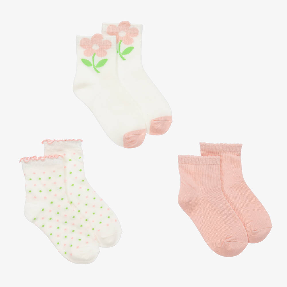Mayoral-Teen Girls Ivory & Pink Socks (3 Pack) | Childrensalon Outlet