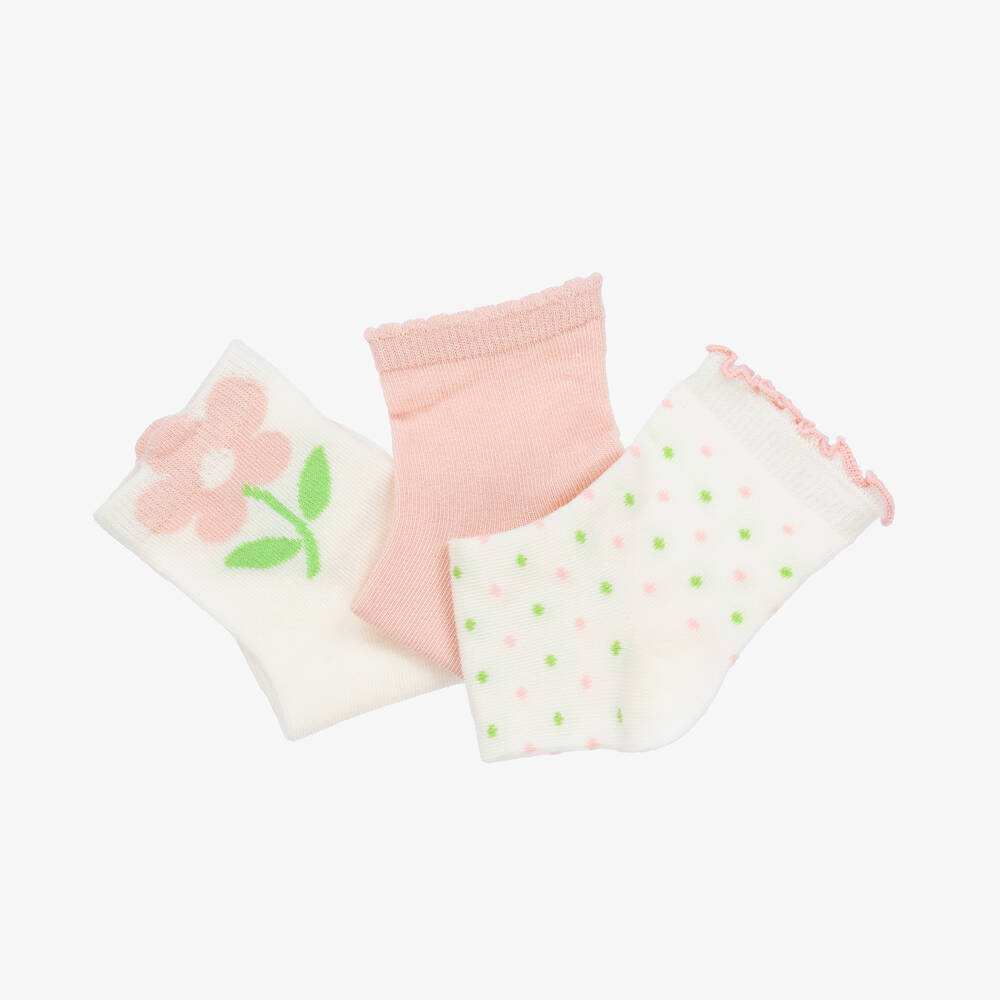 Mayoral-Teen Girls Ivory & Pink Socks (3 Pack) | Childrensalon Outlet