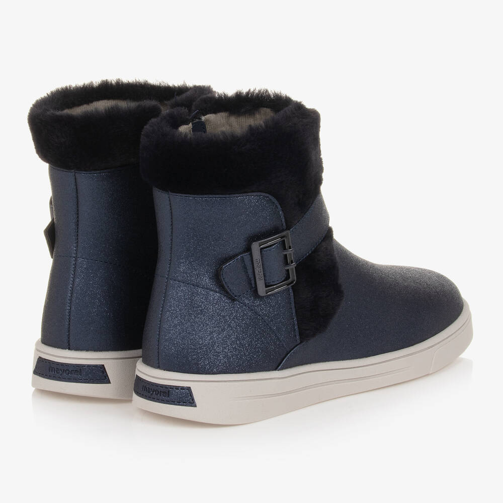 Navy blue fur boots sales