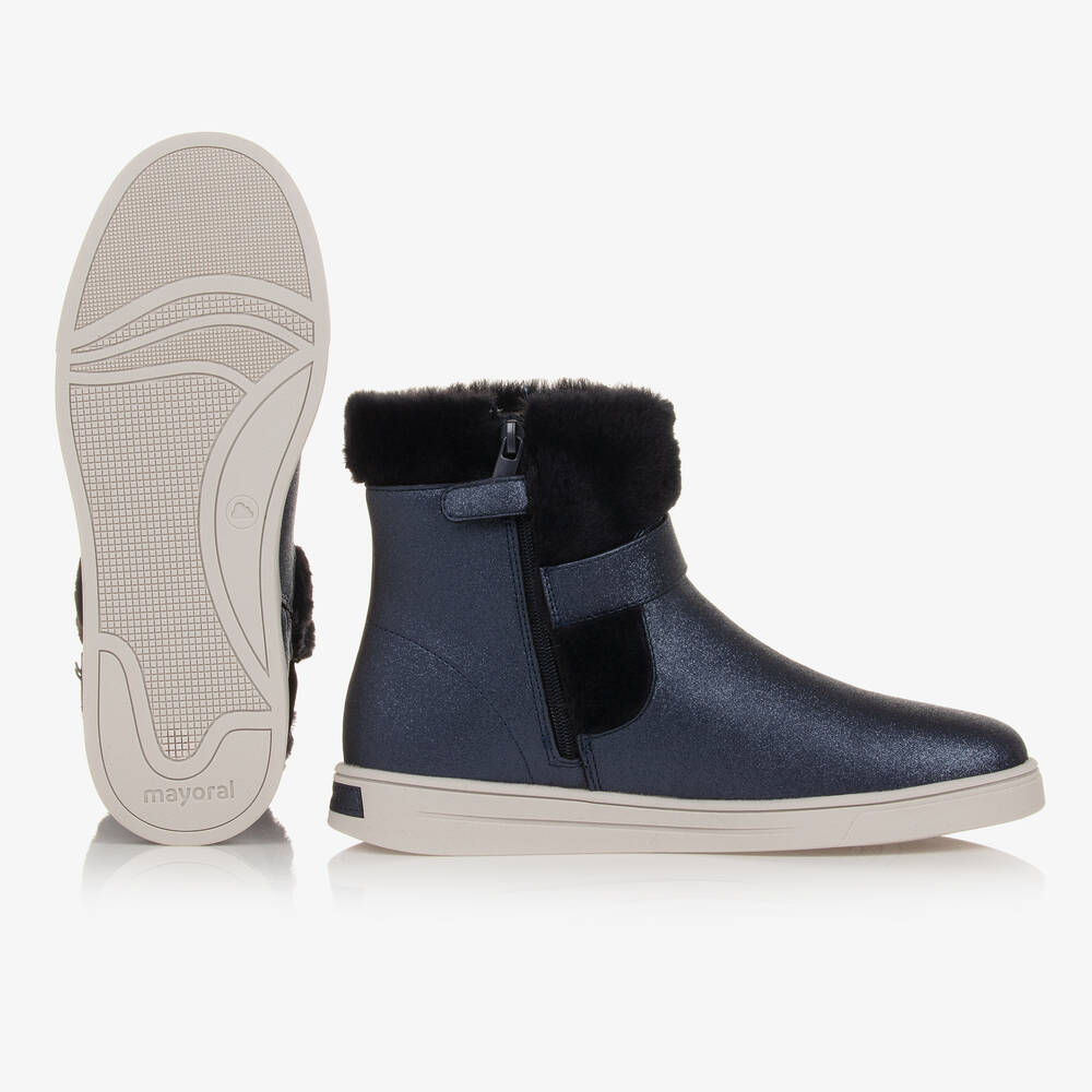 Mayoral-Teen Girls Navy Blue Faux Fur Boots | Childrensalon Outlet