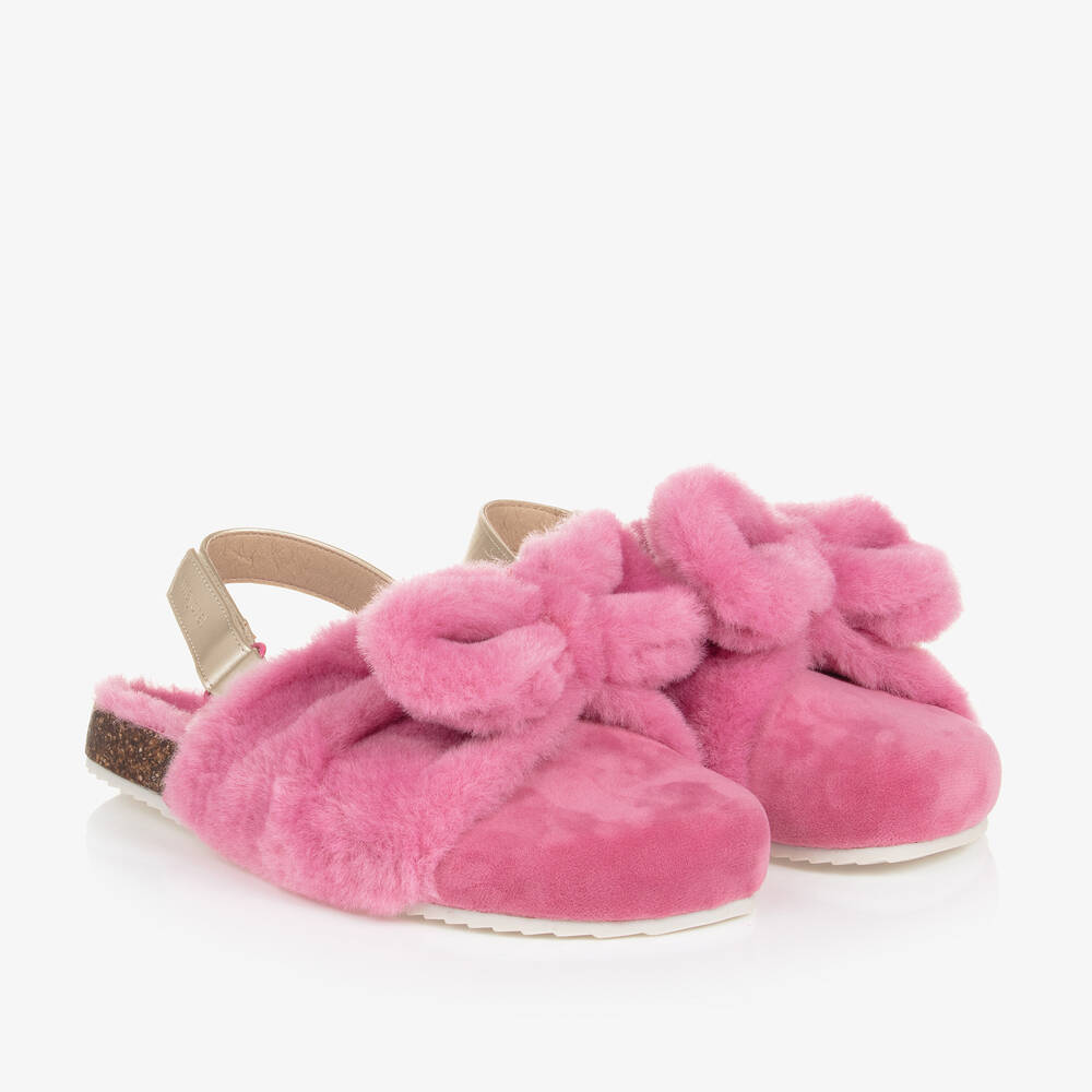 Mayoral - Teen Girls Pink & Gold Faux Fur Slippers | Childrensalon