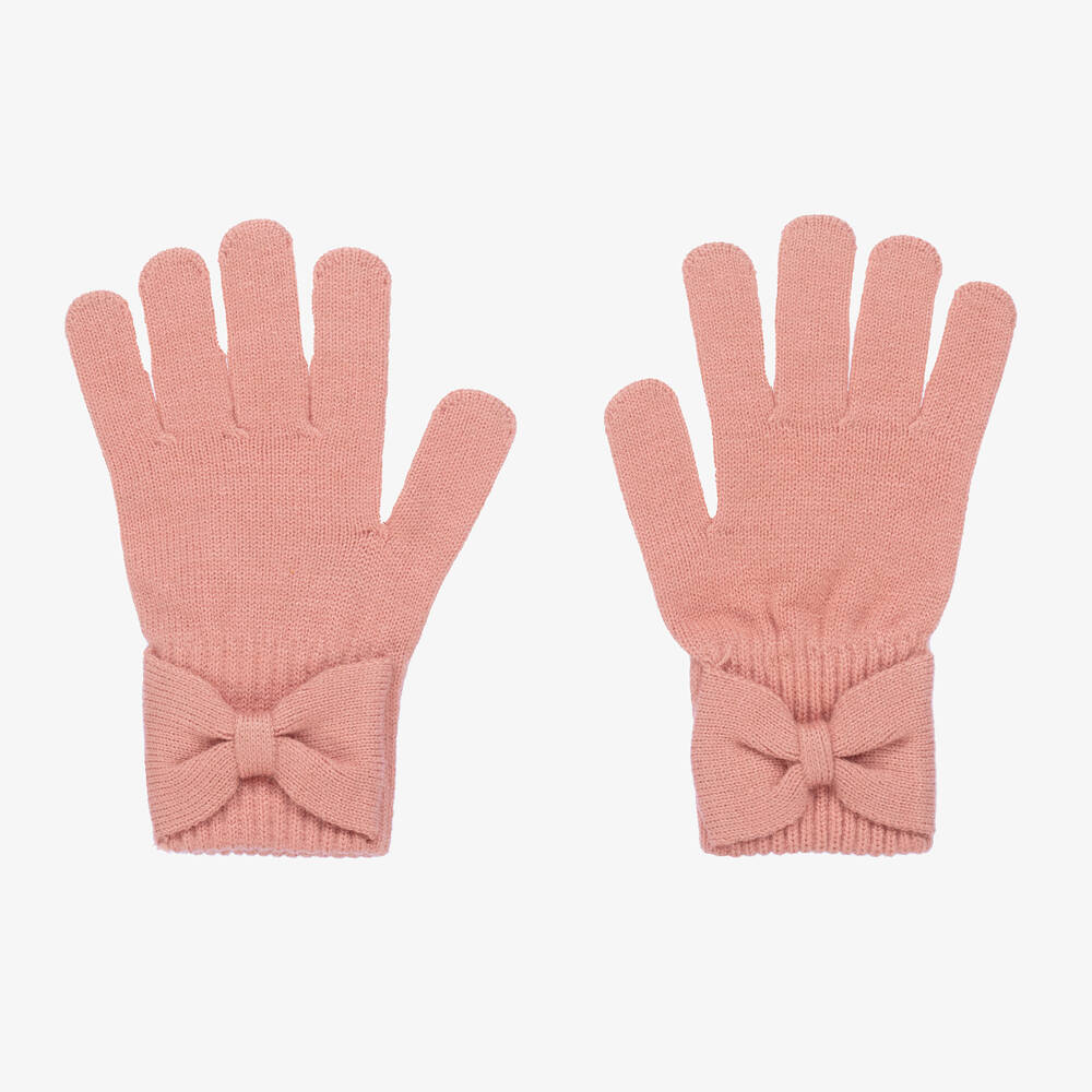 Mayoral - Розовые вязаные перчатки с бантиками  | Childrensalon