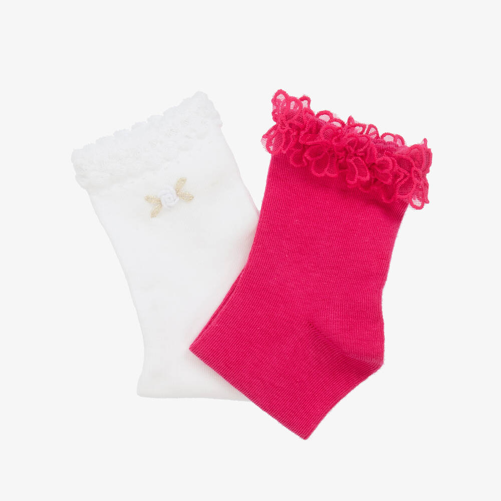Mayoral-Teen Girls Pink & White Ankle Socks (2 Pack) | Childrensalon Outlet