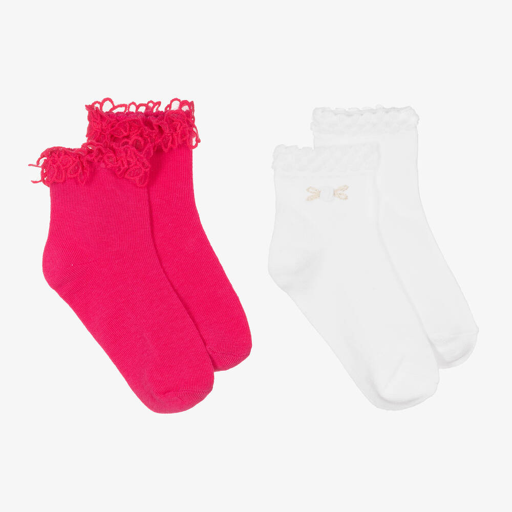 Mayoral-Teen Girls Pink & White Ankle Socks (2 Pack) | Childrensalon Outlet