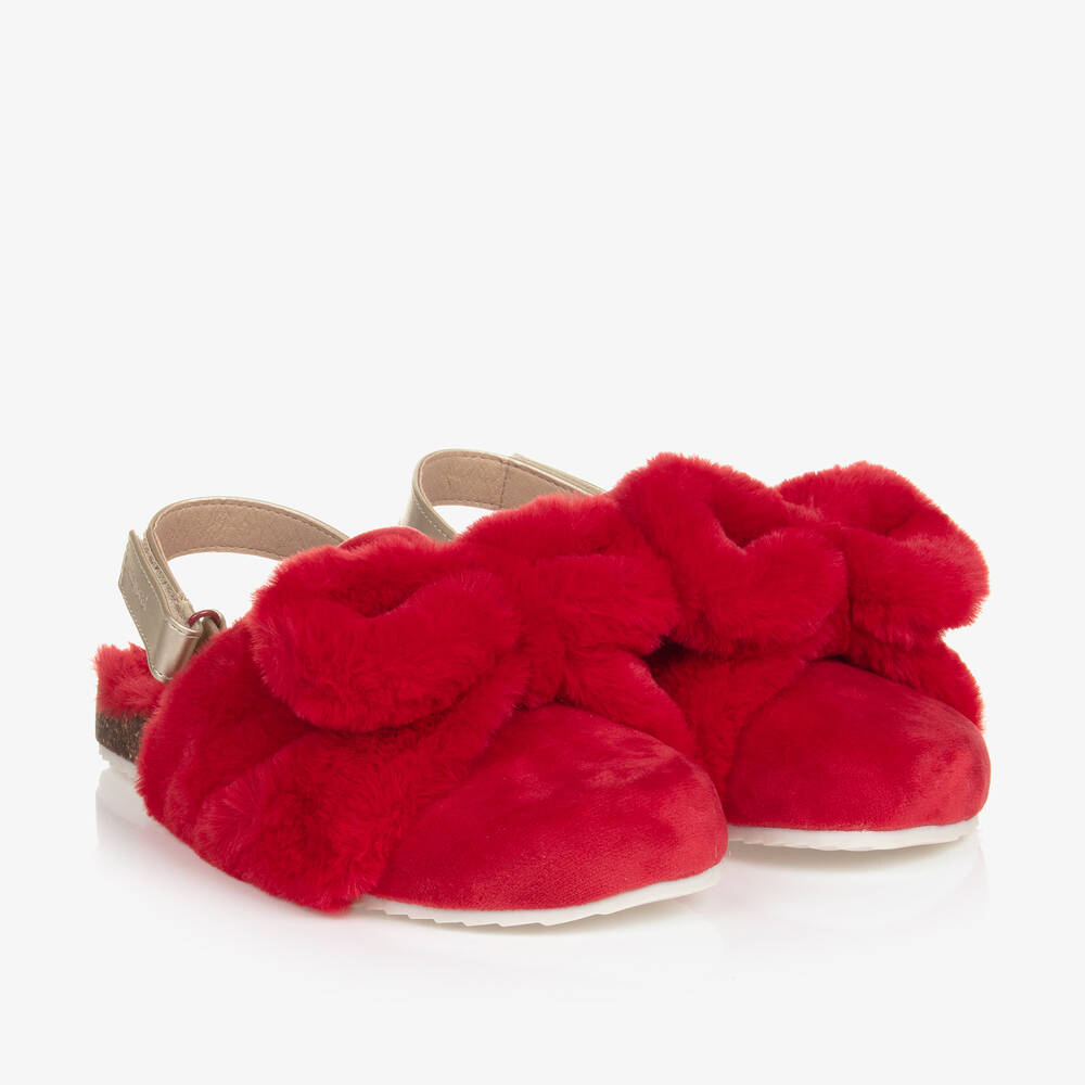 Mayoral - Teen Girls Red & Gold Faux Fur Slippers | Childrensalon