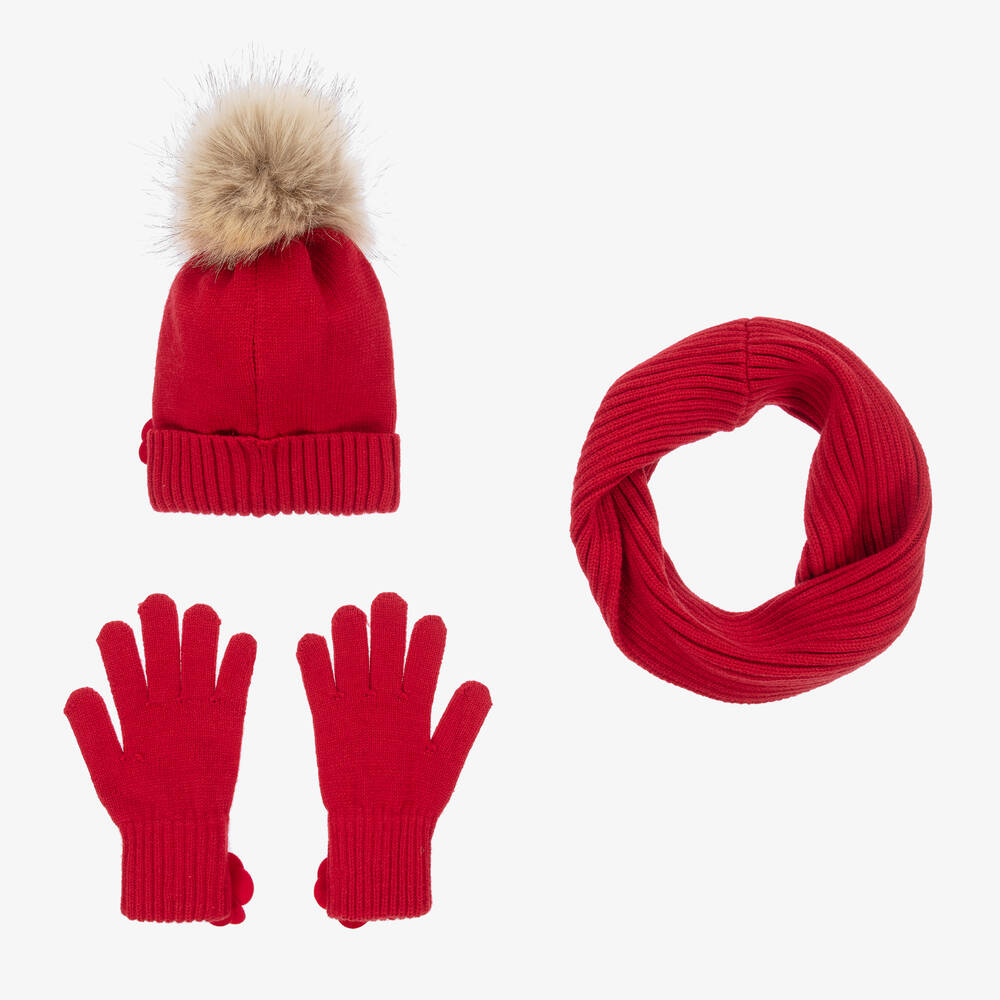 Mayoral Teen Girls Red Knitted Hat Set Childrensalon Outlet