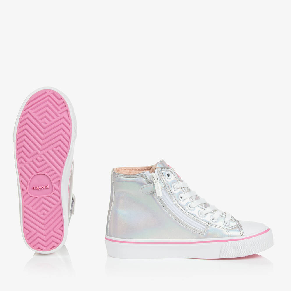 Mayoral-ترينرز بكاحل عالي جلد صناعي فضّي تينز بناتي | Childrensalon Outlet