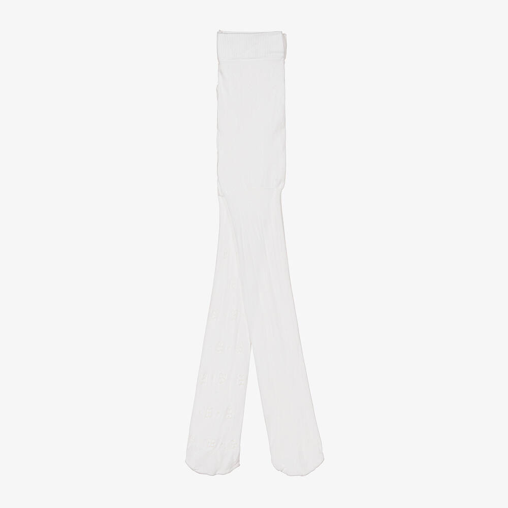 Mayoral-Teen Girls White Glitter Flower Tights | Childrensalon Outlet