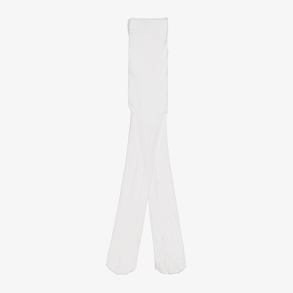 Mayoral-Teen Girls White Glitter Flower Tights | Childrensalon Outlet