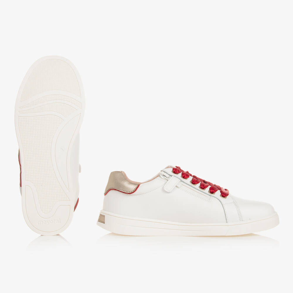 Mayoral-Teen Girls White & Red Leather Trainers | Childrensalon Outlet