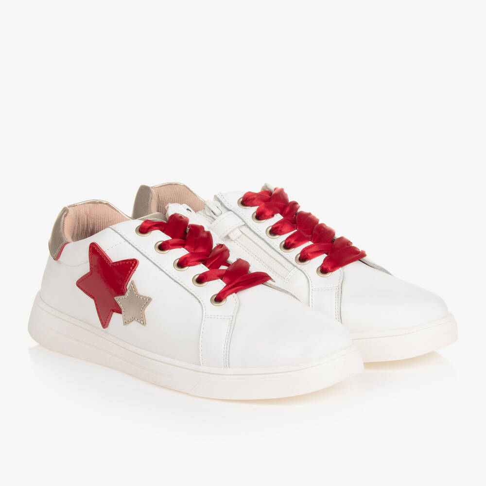 Mayoral - Teen Girls White & Red Leather Trainers | Childrensalon