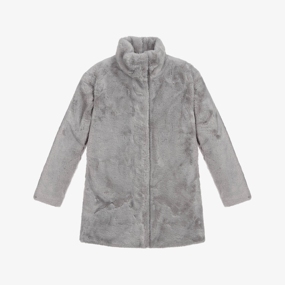 Mayoral-Teen Grey Faux Fur Coat | Childrensalon Outlet