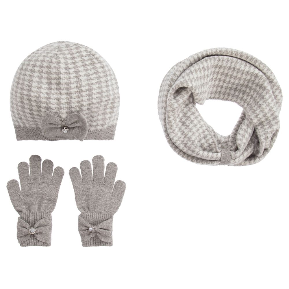 Mayoral - Teen Grey Houndstooth Hat Set  | Childrensalon