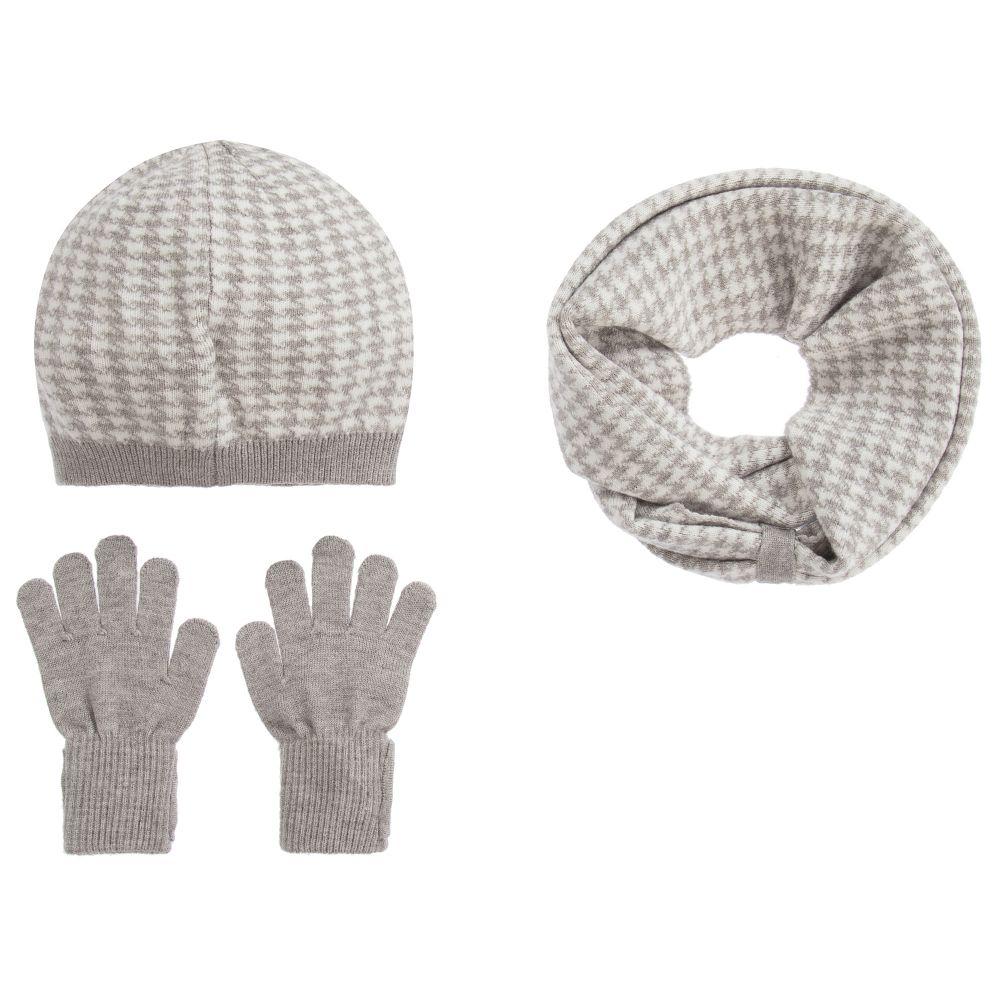 Mayoral-Teen Grey Houndstooth Hat Set  | Childrensalon Outlet