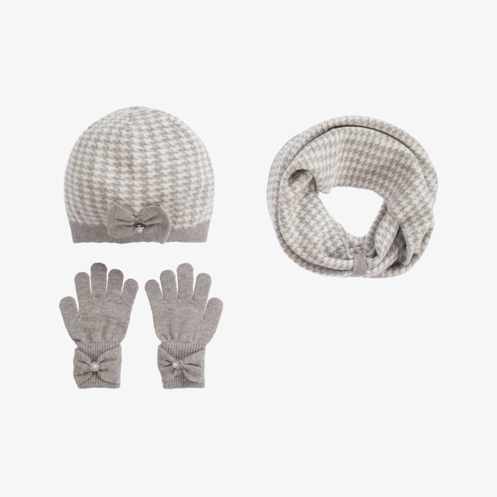 Mayoral-Teen Grey Houndstooth Hat Set  | Childrensalon Outlet