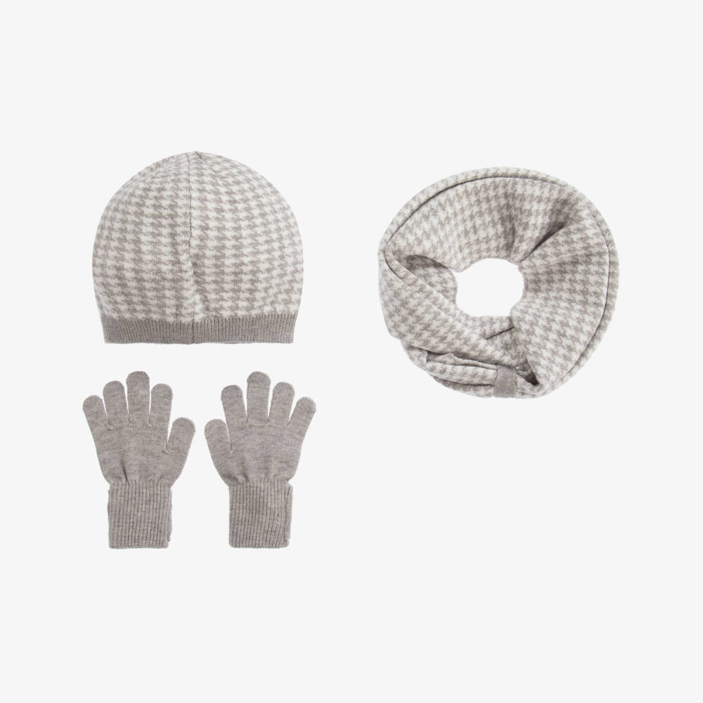 Mayoral-Teen Grey Houndstooth Hat Set | Childrensalon Outlet