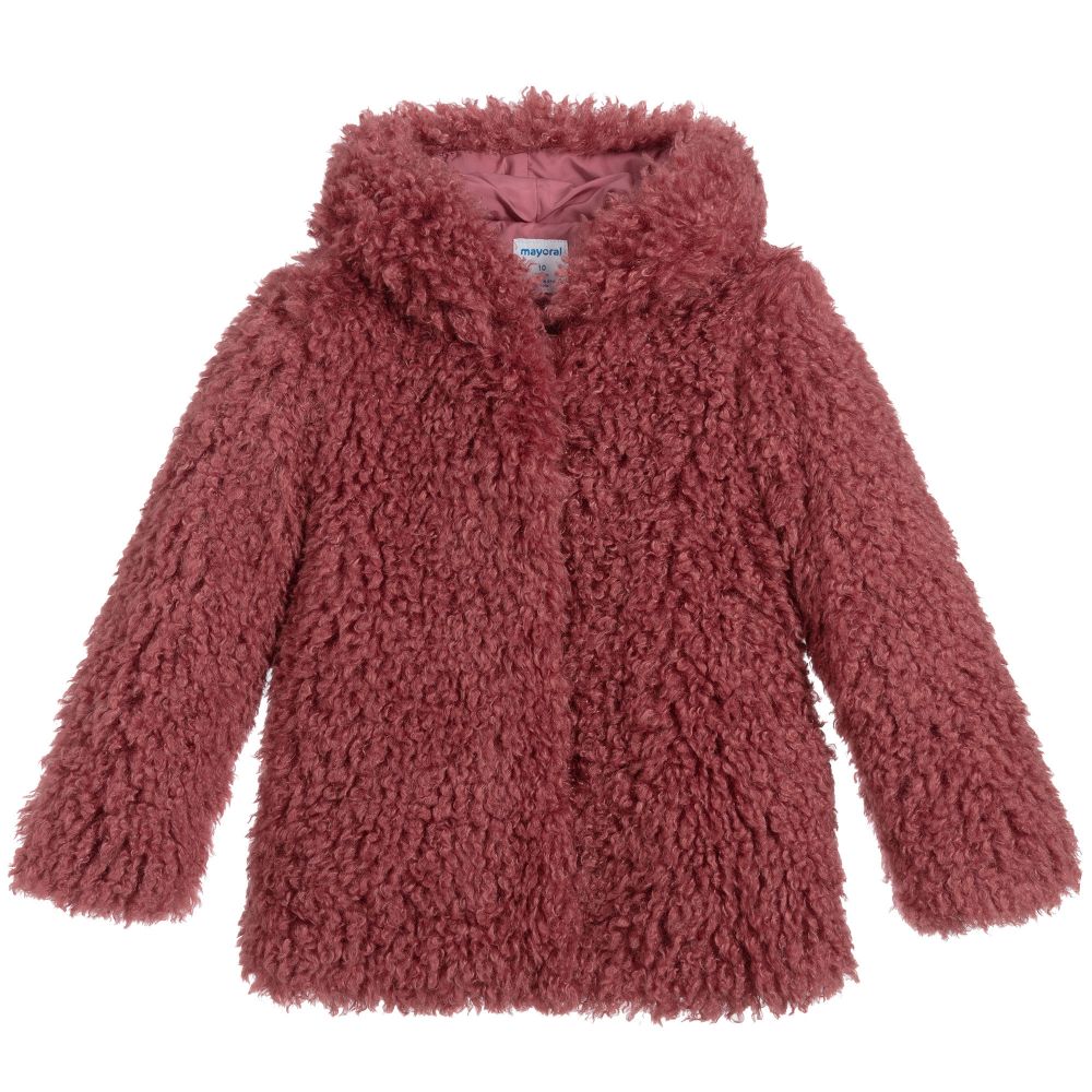 Mayoral Teen Pink Faux Fur Coat Childrensalon Outlet