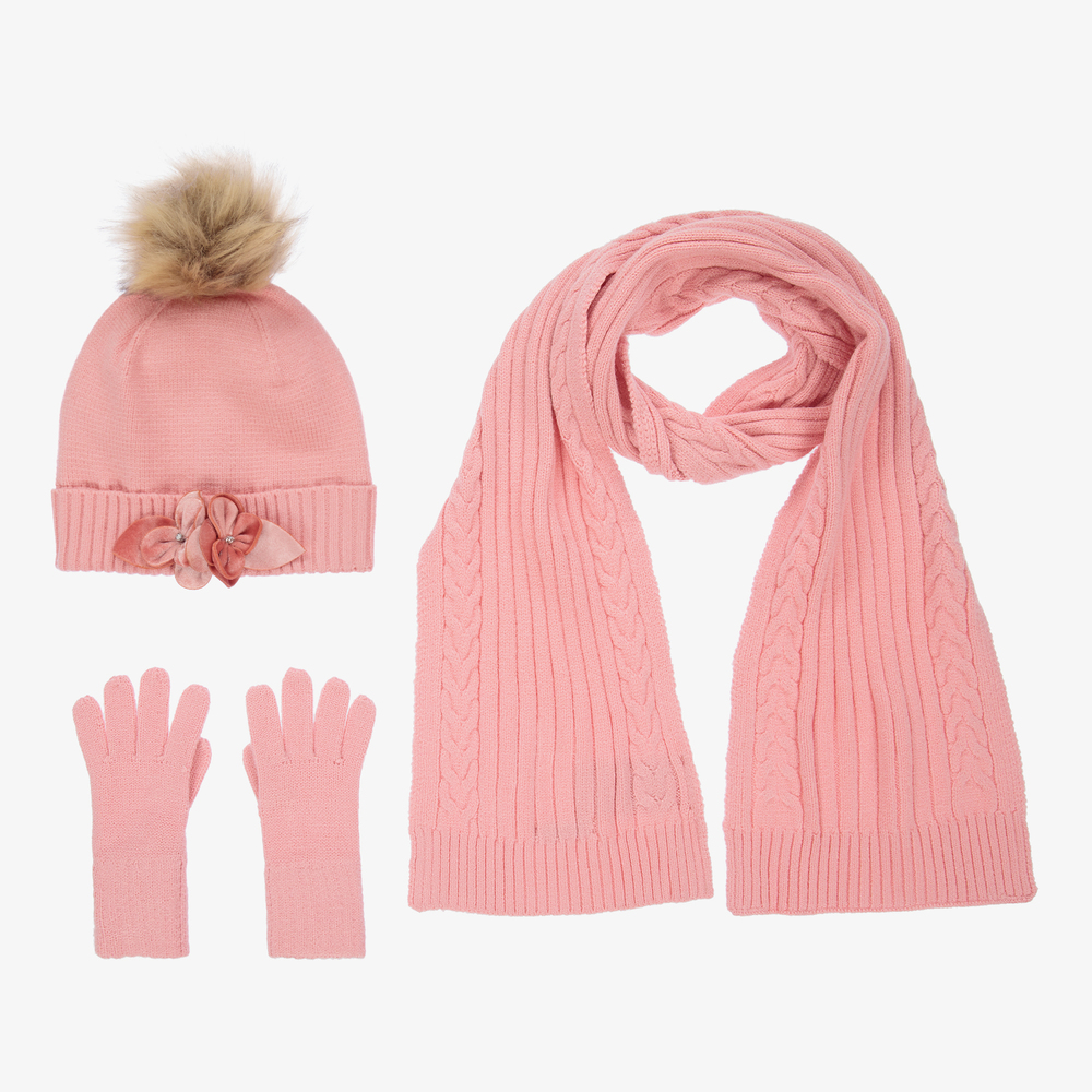 Mayoral - Шапка, шарф и перчатки розового цвета для подростков | Childrensalon