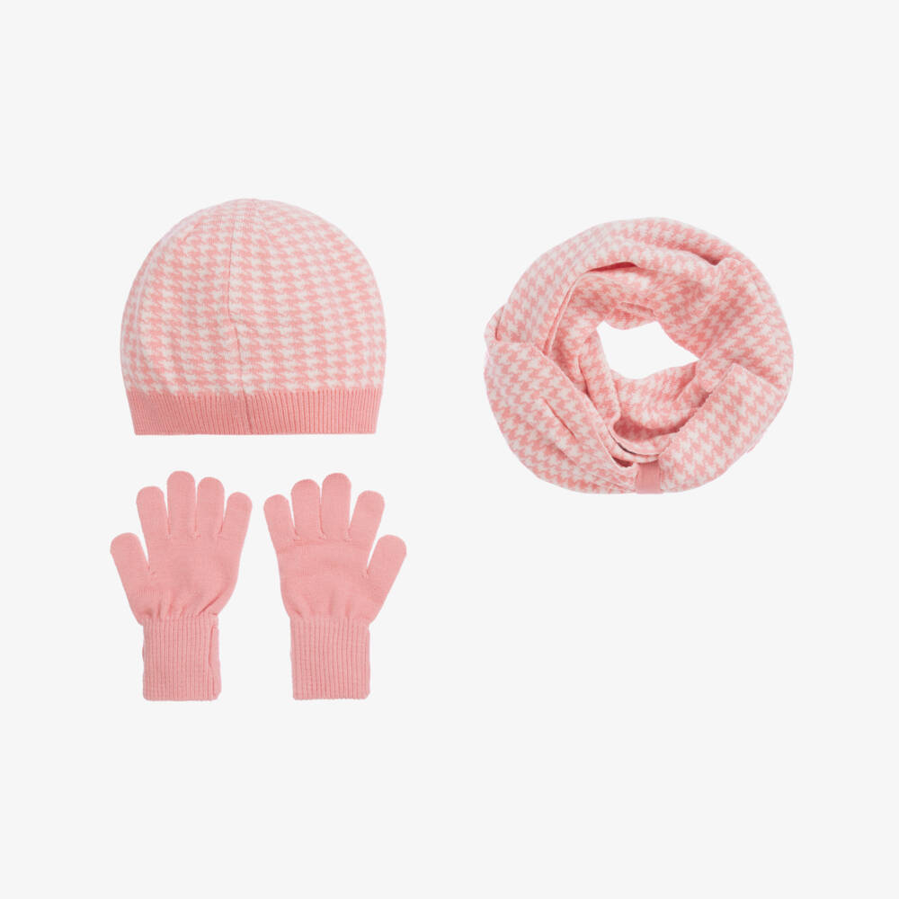 Mayoral-Teen Pink Houndstooth Hat Set | Childrensalon Outlet