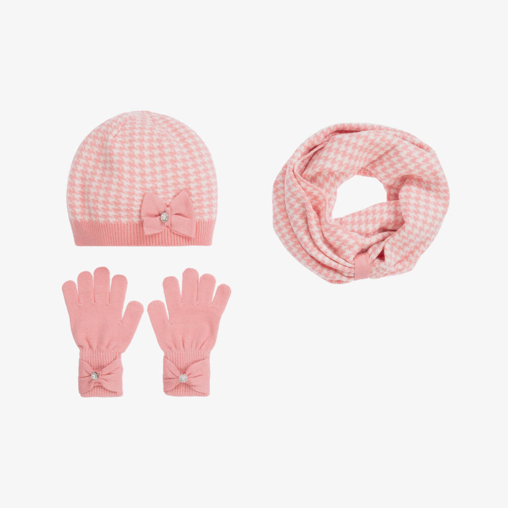 Mayoral-Teen Pink  Houndstooth Hat Set  | Childrensalon Outlet