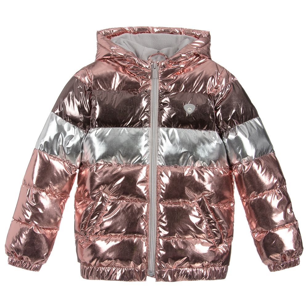 Pink metallic bubble coat shop