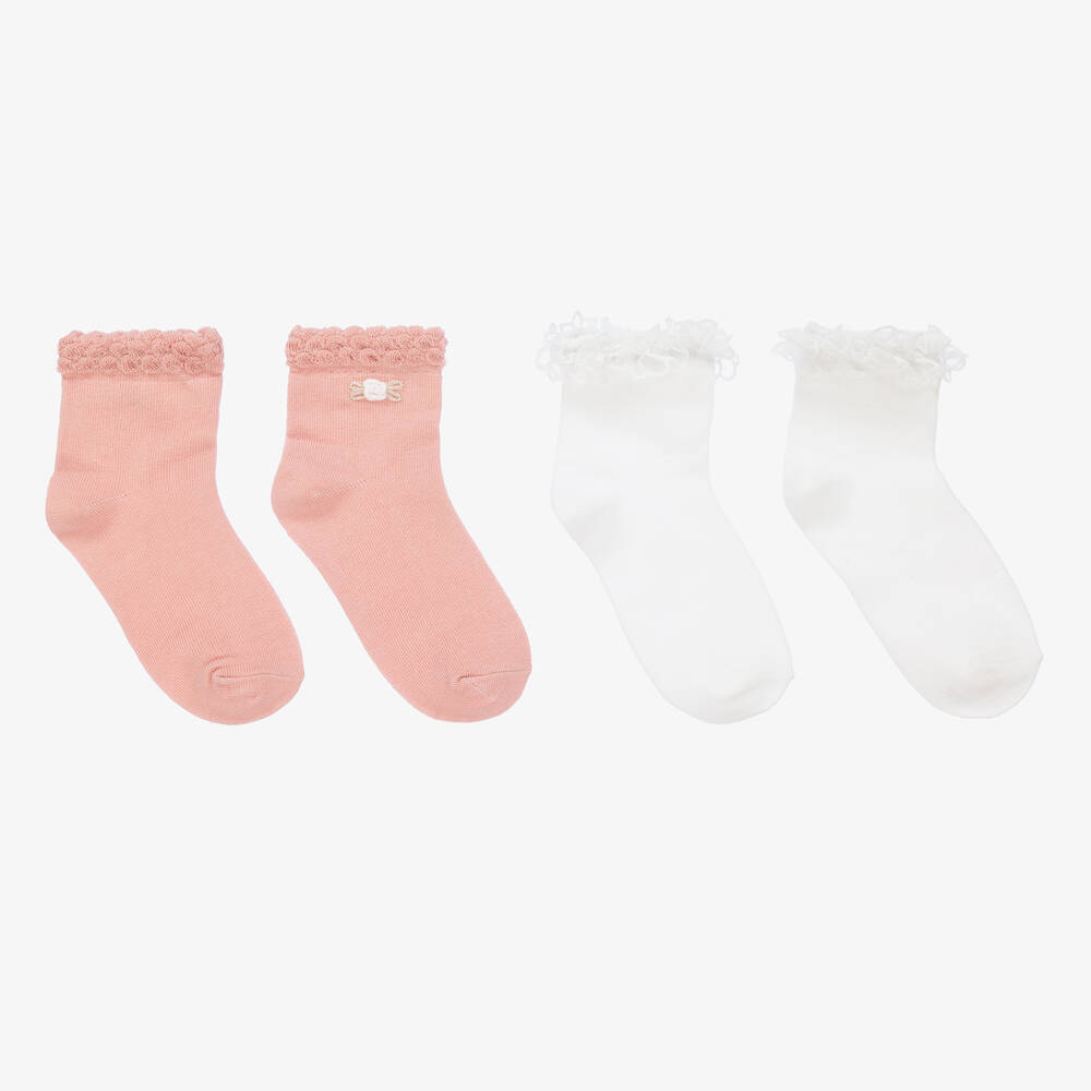 Mayoral - Teen Pink & White Cotton Socks (2 Pack) | Childrensalon