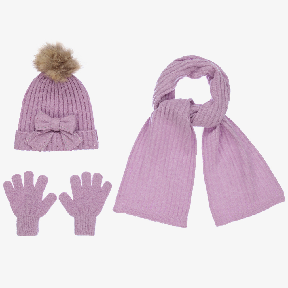 Mayoral - Сиреневые перчатки, шарф и шапка для девушек | Childrensalon