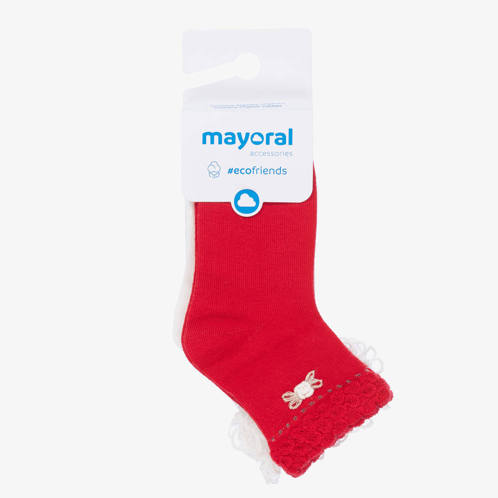 مايورال-جوارب تينز بناتي مزيج قطن لون أحمر وأبيض (عدد 2) | Childrensalon Outlet