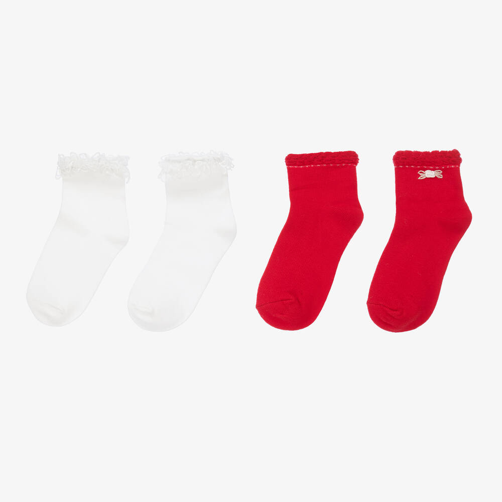 مايورال-جوارب تينز بناتي مزيج قطن لون أحمر وأبيض (عدد 2) | Childrensalon Outlet