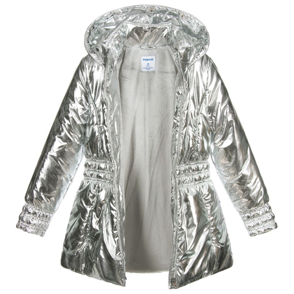 Mayoral-Teen Silver Fur Trimmed Coat | Childrensalon Outlet