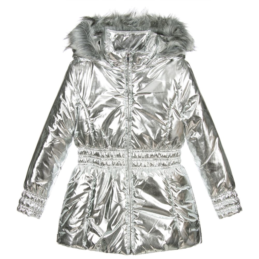 Mayoral - Teen Silver Fur Trimmed Coat | Childrensalon