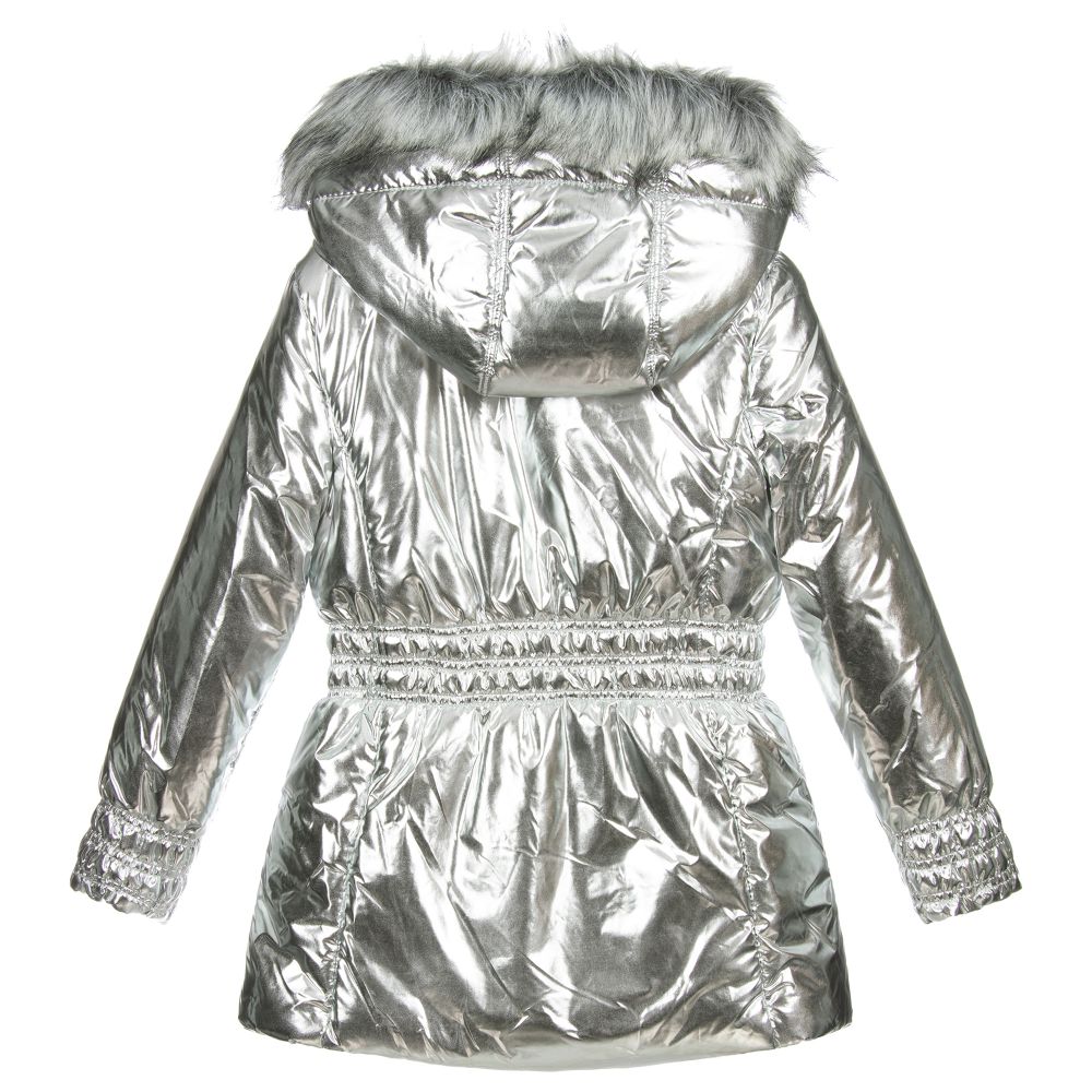 Mayoral-Teen Silver Fur Trimmed Coat | Childrensalon Outlet