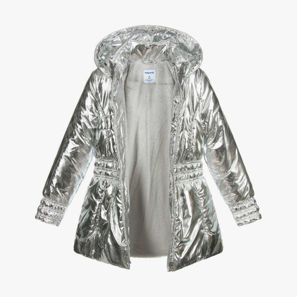 Mayoral-Teen Silver Fur Trimmed Coat | Childrensalon Outlet