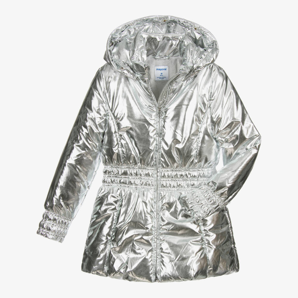 Mayoral-Teen Silver Fur Trimmed Coat | Childrensalon Outlet