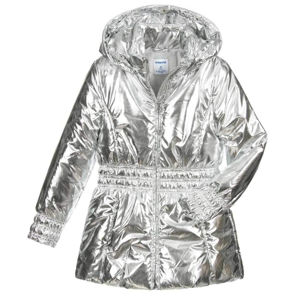 Mayoral-Teen Silver Fur Trimmed Coat | Childrensalon Outlet