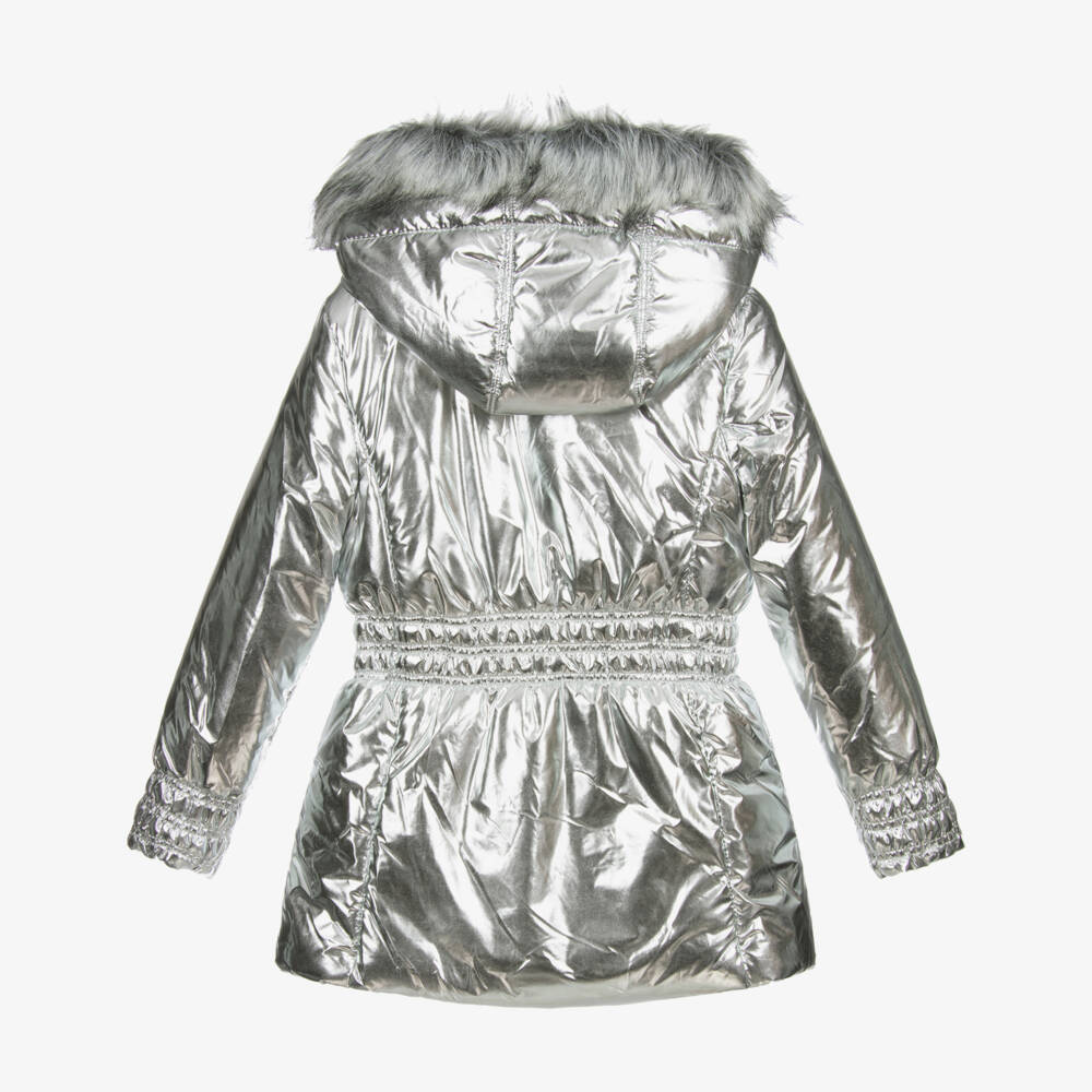 Mayoral-Teen Silver Fur Trimmed Coat | Childrensalon Outlet