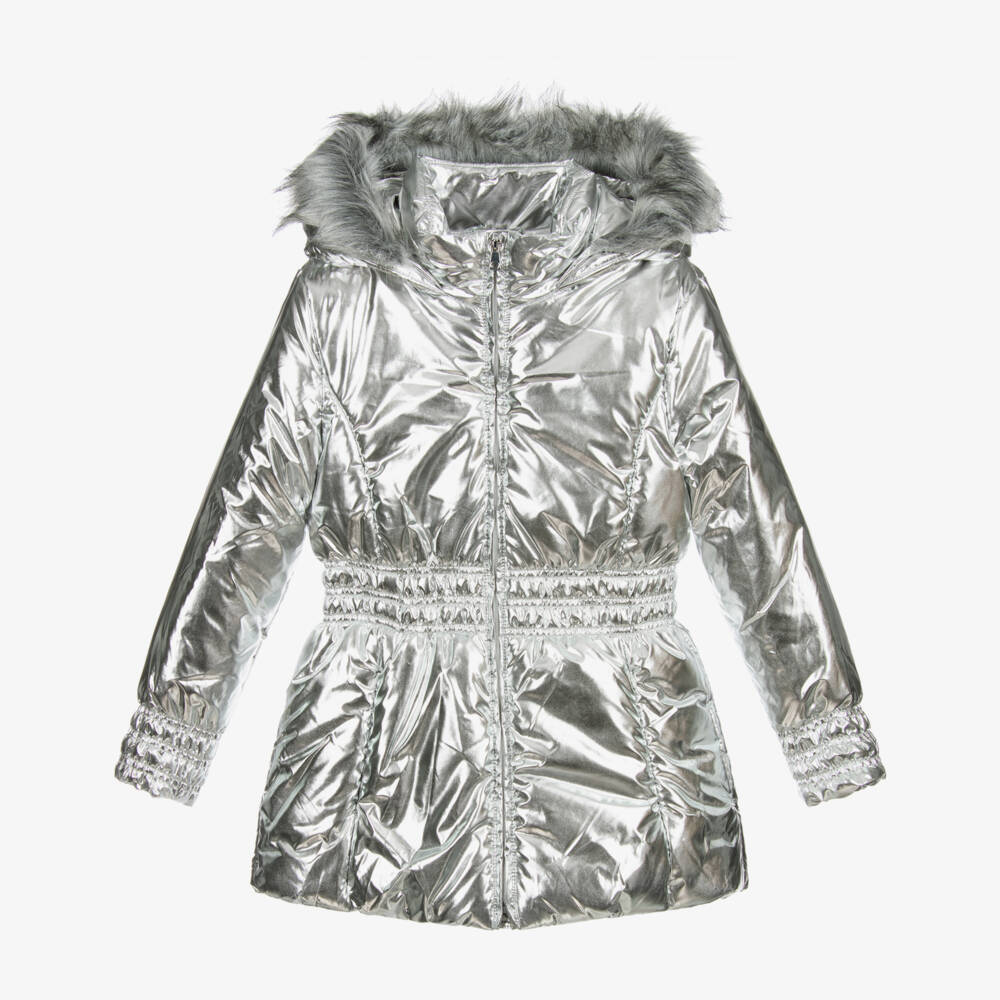 Mayoral-Teen Silver Fur Trimmed Coat | Childrensalon Outlet